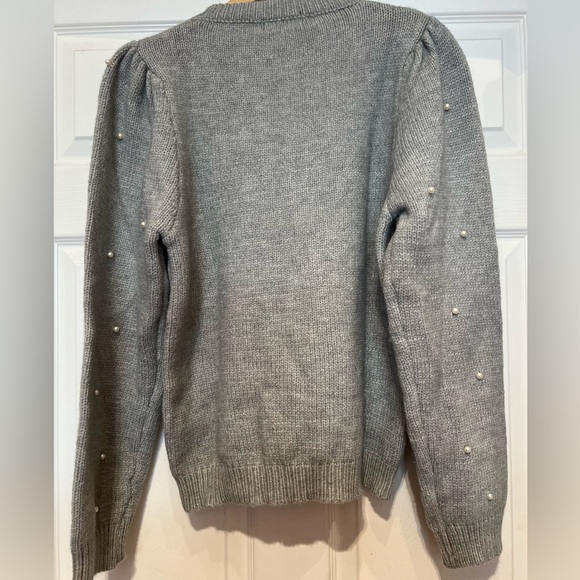 Gray Cable Knit Sweater with Pearl Accents - Picture 2 of 5